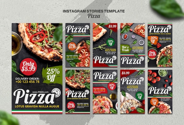 PSD raccolta di storie instagram per pizzeria italiana