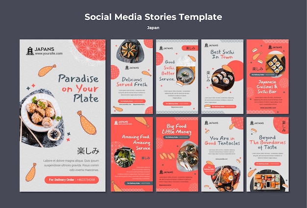 PSD instagram stories collection for japanese cuisine restaurant