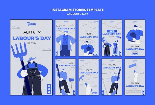 Raccolta di storie di instagram per la celebrazione della festa del lavoro