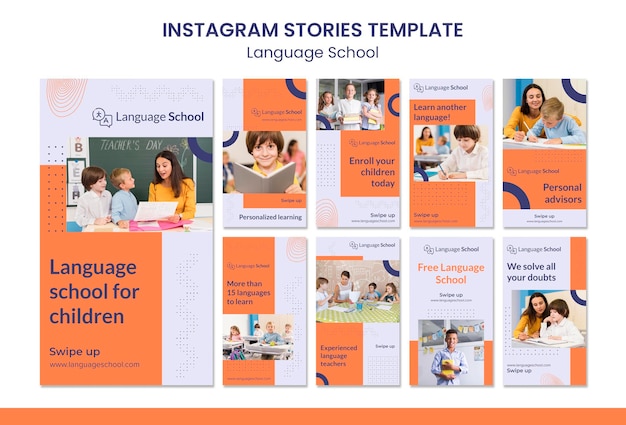 Raccolta di storie di Instagram per la scuola di lingue