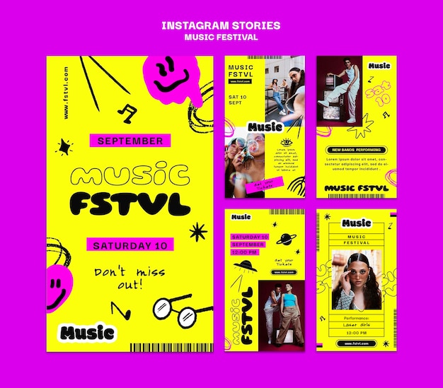 PSD raccolta di storie di instagram per festival musicali