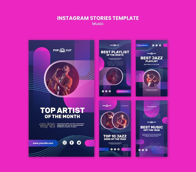 Raccolta di storie di instagram per musica con jazzista e sassofono maschile