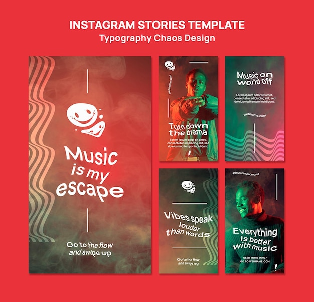 PSD instagram stories collection for music with man and fog