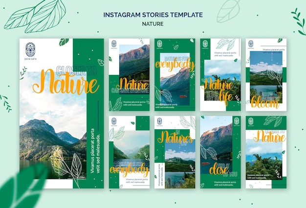 PSD raccolta di storie di instagram per la natura con paesaggi di vita selvaggia