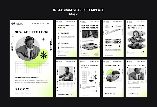 PSD raccolta di storie di instagram per il festival di musica new age