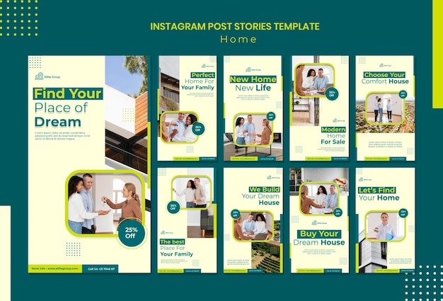 PSD raccolta di storie di instagram per la nuova casa di famiglia