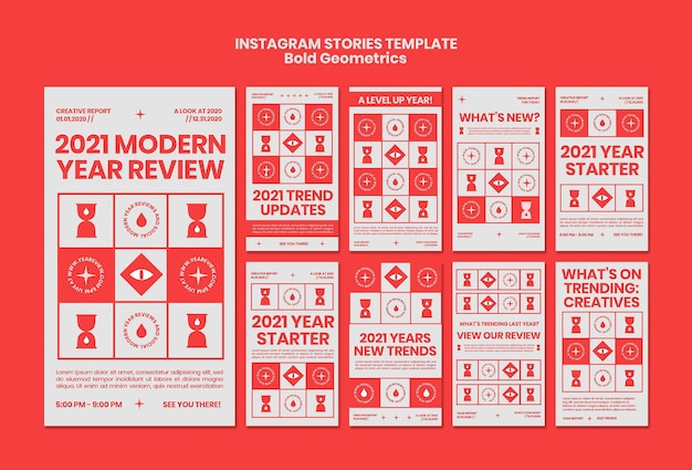 PSD raccolta di storie di instagram per la revisione e le tendenze del nuovo anno