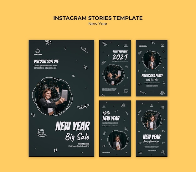 PSD instagram stories collection for new years party