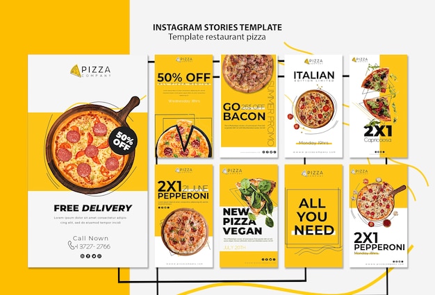 PSD raccolta di storie instagram per pizzeria