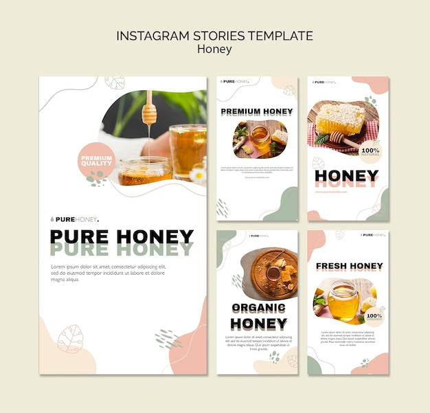PSD raccolta di storie di instagram per miele puro