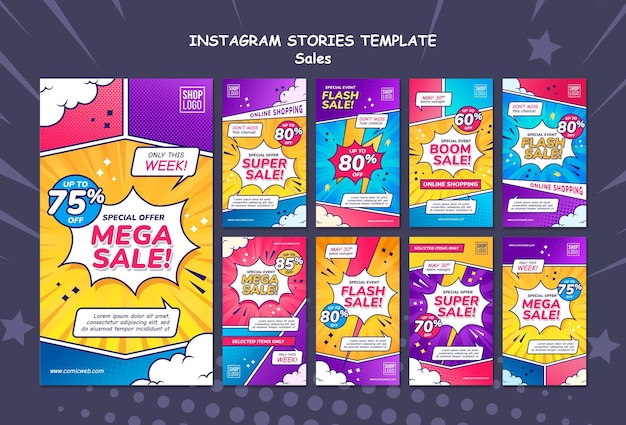 instagram stories collection for sales in comic style