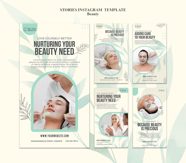Instagram stories collection for skincare and beauty with woman