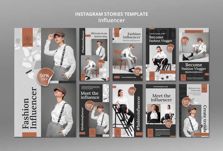 PSD 소셜 미디어 여성 인플 루 언서를위한 instagram 스토리 모음