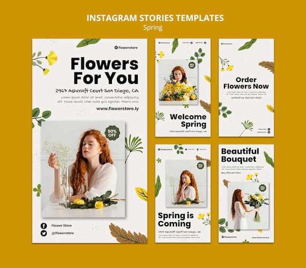 PSD instagram stories collection for spring with flowers