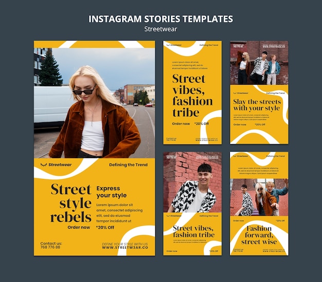 PSD raccolta di storie di instagram per lo shopping di moda streetwear