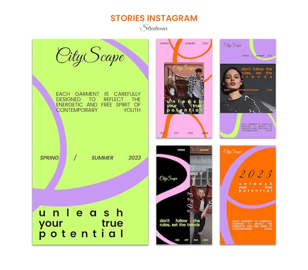 Raccolta di storie di instagram per lo shopping di moda streetwear