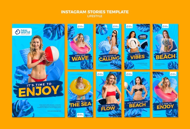 PSD instagram stories collection for summer beach vacation