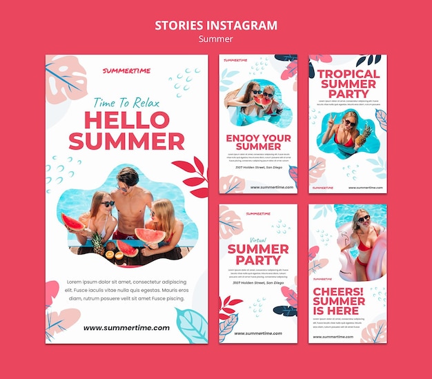 PSD instagram stories collection for summer fun at the pool