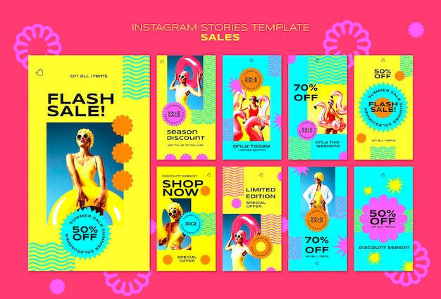 PSD instagram stories collection for summer season sale