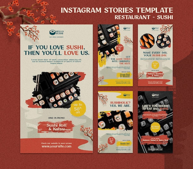 PSD instagram stories collection for sushi restaurant