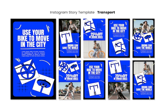 Raccolta di storie di instagram per il trasporto e il pendolarismo