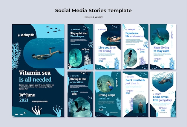 PSD instagram stories collection for underwater scuba diving