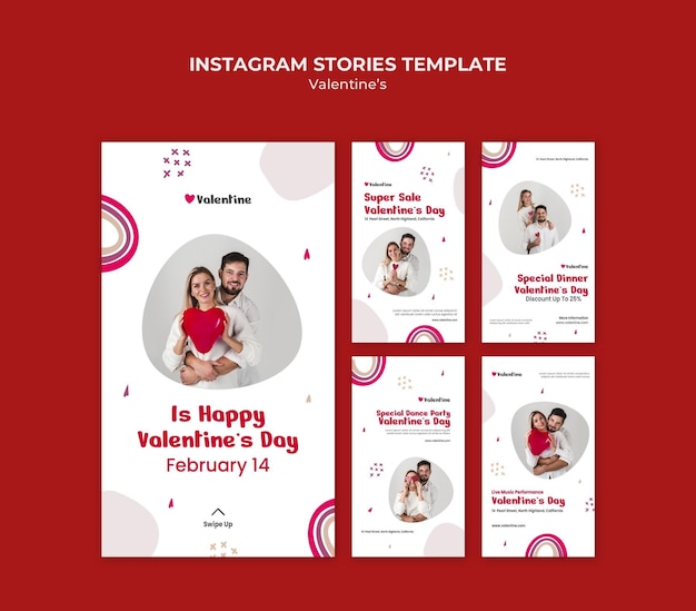 PSD raccolta di storie di instagram per san valentino con coppia