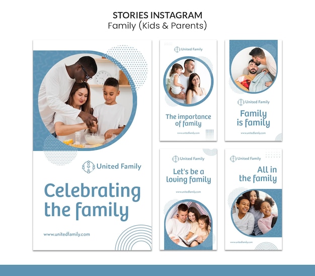 PSD raccolta di storie di instagram con famiglia e bambini