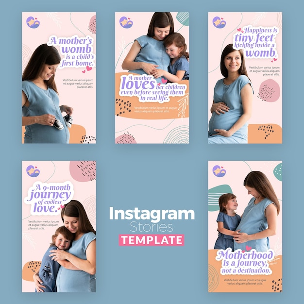 PSD raccolta di storie di instagram con donna incinta