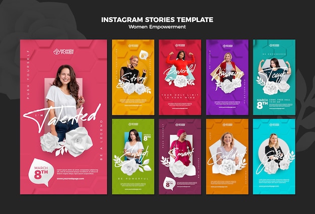 PSD instagram stories collection for women empowerment with encouraging words