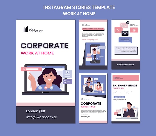 PSD instagram stories collection for working from home