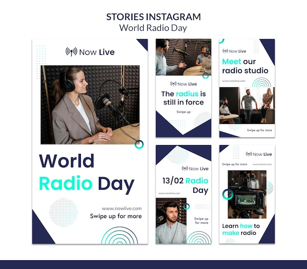 PSD raccolta di storie di instagram per la giornata mondiale della radio