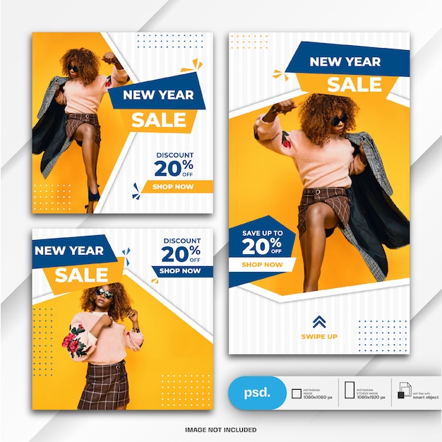 Instagramストーリーとフィードポストバンドル新年セールテンプレート