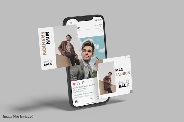 PSD instagram stories and post with smartphone mockup