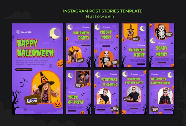 Instagram-stories samling for halloween med barn i kostyme