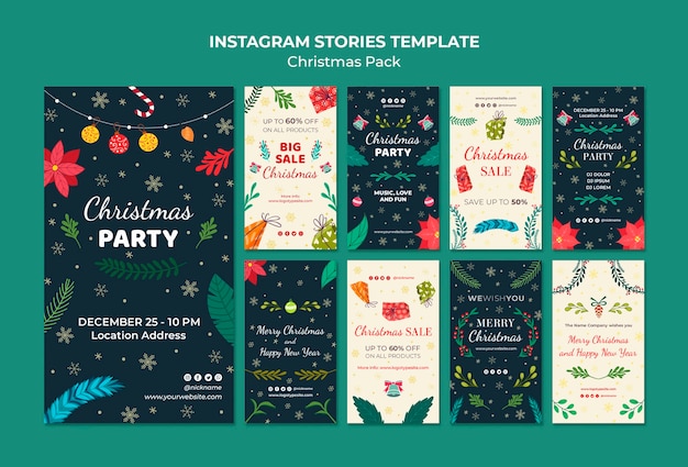 PSD pacchetto di natale del modello di storie di instagram