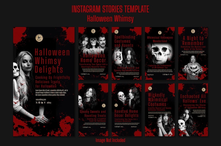PSD instagram ストーリー テンプレート ハロウィーン奇抜なホラー ダークカラー