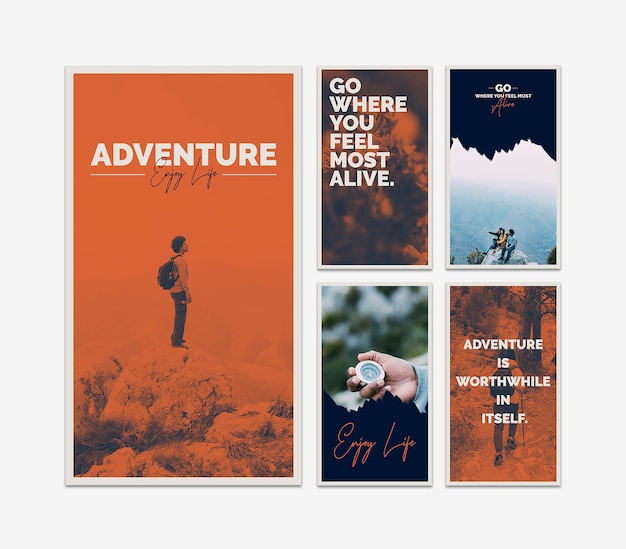 PSD modello di storie di instagram con il concetto di avventura