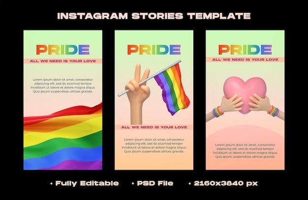 PSD instagram stories template with lgbt pride month theme