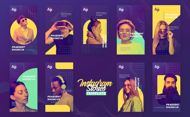 Modello di storie di instagram con persone e dispositivi digitali