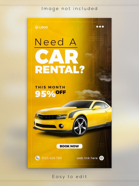 PSD Дизайн истории в instagram для рекламной акции по продаже автомобилей modern rental