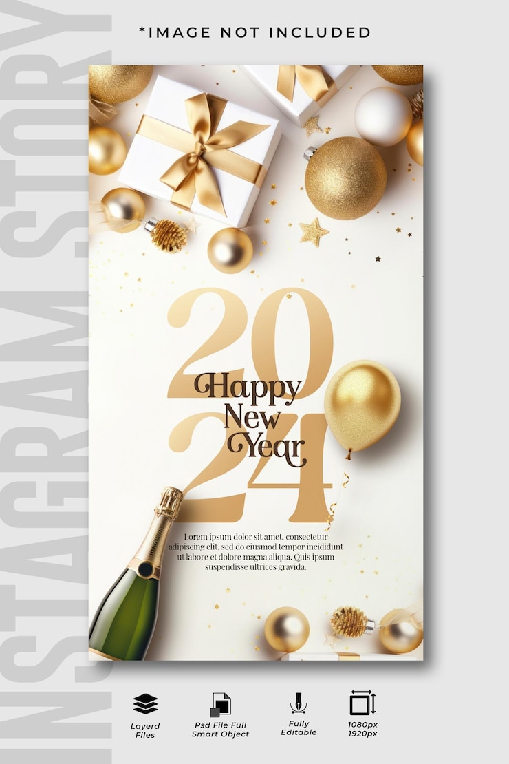 PSD instagram story for new year 2024 celebration