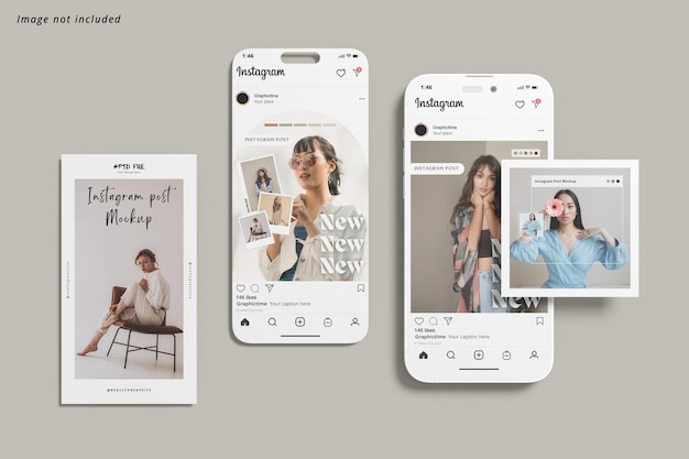 PSD instagram story and post with screen and smartphone mockup