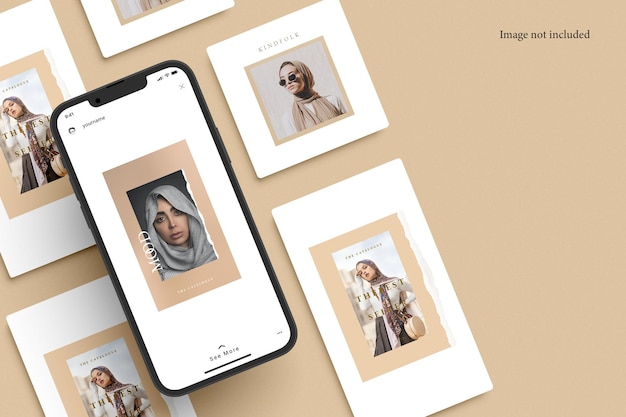 Storia e post di instagram con mockup di smartphone