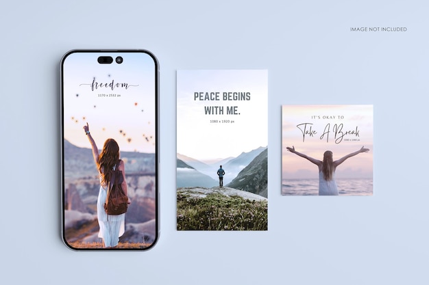 PSD instagram story and post with smartphone mockup