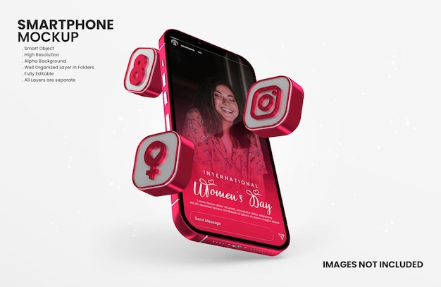 Instagram story on smartphone mockup for international women day celebration