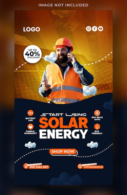 PSD instagram story template and media banner for solar energy