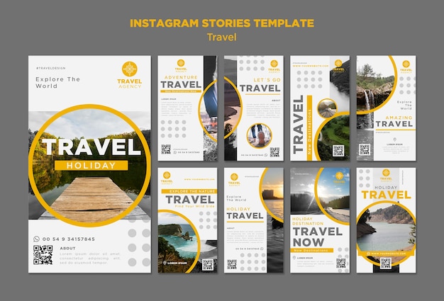 Instagram travel stories collection with nature landscape