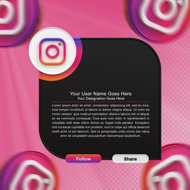 PSD instagram verbind ons op sociale media onderste derde 3d-ontwerp render pictogrambadge