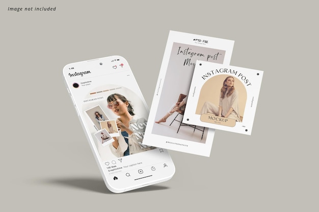 PSD instagram-verhaal en -post met smartphone-mockup